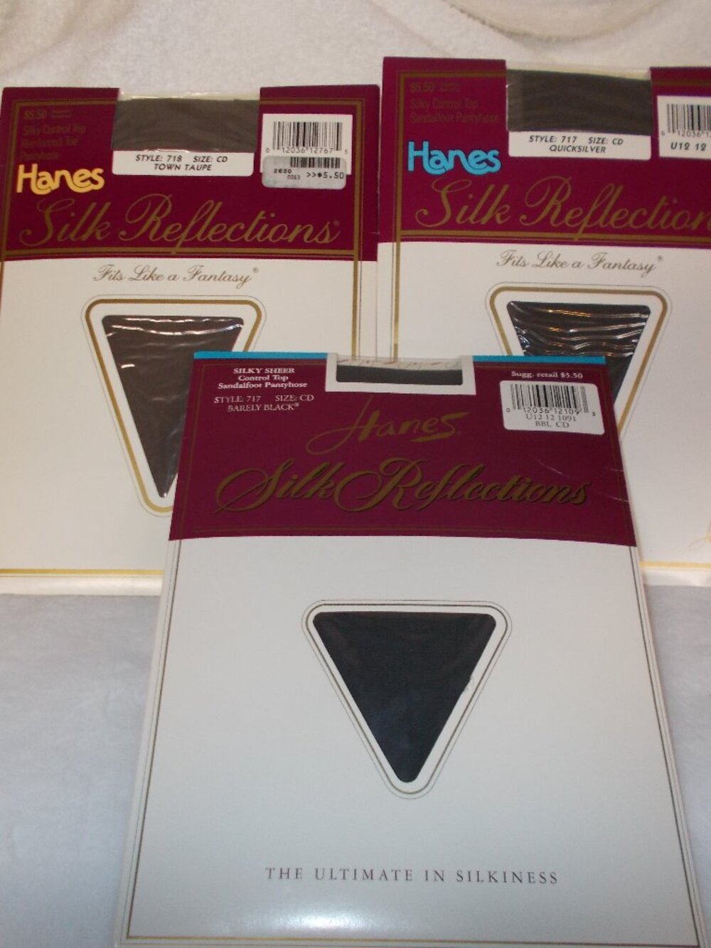 Lot of 3 NIP HANES SILK REFLECTIONS pantyhose size CD, blackt aupe & quicksilver